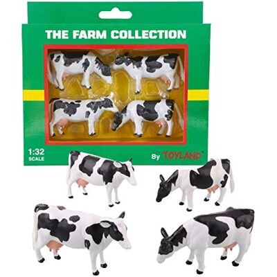 Toyland ® Pacote de 4 Vacas de gado frisón a escala 1:32 The Farm Collection animais de cavalo colecionáveis Toyland ® Pacote de 4 Vacas de gado frisón a escala 1:32 The Farm Collection animais de cavalo colecionáveis