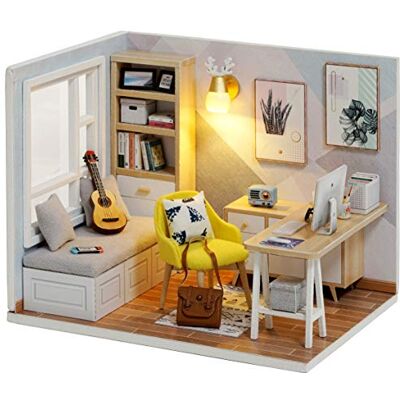 Cuteroom Kit de casa de madeira em miniatura 1:32 colecionador com móveis e acessórios Cuteroom Kit de casa de madeira em miniatura 1:32 colecionador com móveis e acessórios
