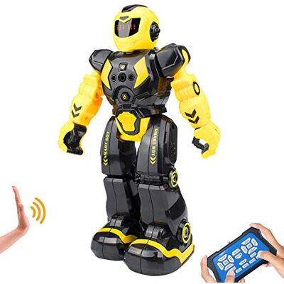 HUSAN Robô infantil de controlo remoto para crianças, robô de dança inteligente com brinquedos controlo infravermelho, programável, olhos LED, canto caminhando presente, kit de robô (amarelo) HUSAN Robô infantil de controlo remoto para crianças, robô de dança inteligente com brinquedos controlo infravermelho, programável, olhos LED, canto caminhando presente, kit de robô (amarelo)