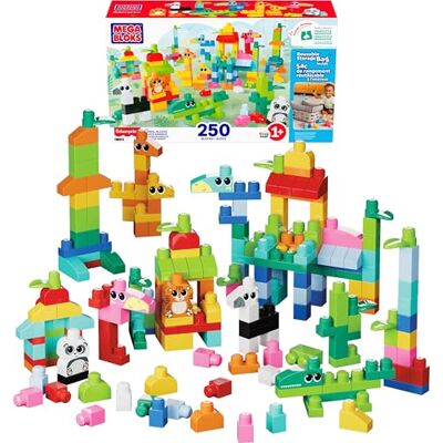 Mega Bloks Fisher-Price brinquedo de construção para meninos e meninas, blocos de animais com 250 peças e saco de armazenamento reutilizável, a partir de 1 ano, Mega Bloks Fisher-Price brinquedo de construção para meninos e meninas, blocos de animais com 250 peças e saco de armazenamento reutilizável, a partir de 1 ano,