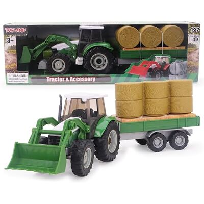 Toyland ® 36 cm (14 polegadas) Set gioco a tema fattoria com trattore verde, caricatore frontal e rimorchio staccabile con balle di fieno Scala 1:32 Toyland ® 36 cm (14 polegadas) Set gioco a tema fattoria com trattore verde, caricatore frontal e rimorchio staccabile con balle di fieno Scala 1:32