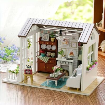 Cuteroom Kit de Construção de Miniatura de Boneca de Brinquedo em Madeira Artesanal Modelo de Sala e Móveis com Fotos e Instruções em Inglês Cuteroom Kit de Construção de Miniatura de Boneca de Brinquedo em Madeira Artesanal Modelo de Sala e Móveis com Fotos e Instruções em Inglês