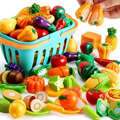 JOYIN 68 Peças de Brinquedo de Comida para Cortar para a Cozinha de Crianças Pequenas, Inclui Frutas e Legumes de Plástico, Presentes para Crianças Pequenas JOYIN 68 Peças de Brinquedo de Comida para Cortar para a Cozinha de Crianças Pequenas, Inclui Frutas e Legumes de Plástico, Presentes para Crianças Pequenas