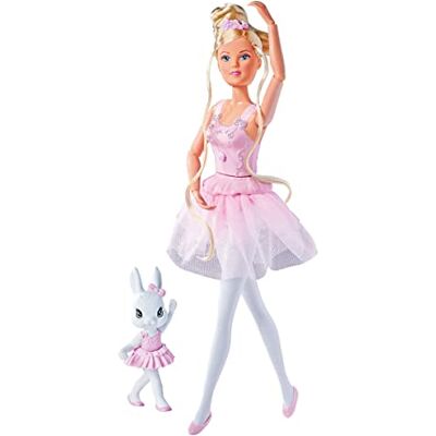 Simba Steffi Love Dancing bailarinas, boneca Steffi como bailarina com amigo dos animais e saia giratória, brinquedo 29 cm, a partir de 3 anos Simba Steffi Love Dancing bailarinas, boneca Steffi como bailarina com amigo dos animais e saia giratória, brinquedo 29 cm, a partir de 3 anos