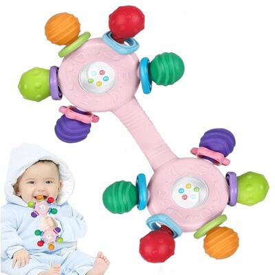 Afufu Mordedor bebé cabeça dupla rosa, chocalho sensorial Montessori em silicone alimentar sem BPA, brinquedo para dentição e estimulação para menina recém-nascida 0-36 meses Afufu Mordedor bebé cabeça dupla rosa, chocalho sensorial Montessori em silicone alimentar sem BPA, brinquedo para dentição e estimulação para menina recém-nascida 0-36 meses