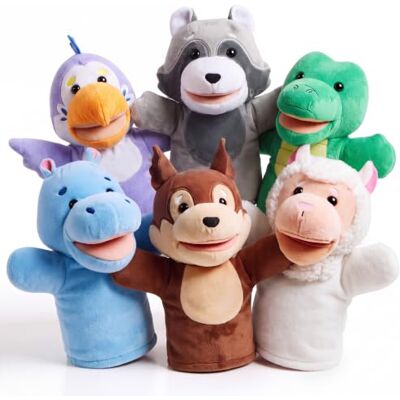 JOYIN Conjunto de 6 marionetas de mão para crianças com boca ativa, brinquedo de peluche para crianças, incluindo pássaro, crocodilo, hipopótamo, ovelha, guaxinim e esquilo para espetáculos de teatro JOYIN Conjunto de 6 marionetas de mão para crianças com boca ativa, brinquedo de peluche para crianças, incluindo pássaro, crocodilo, hipopótamo, ovelha, guaxinim e esquilo para espetáculos de teatro