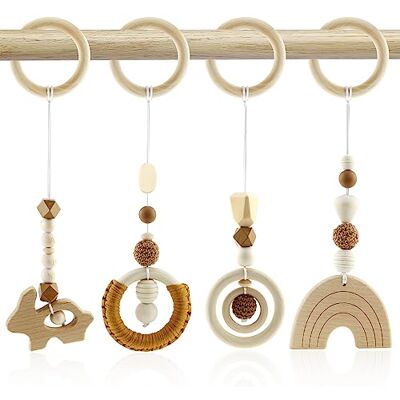 BINYI Ginásio brinquedos de madeira para carrinho bebé Montessori pendentes para carrinhos de bebé 4 peças brinquedo pendente bebé carro arco de jogos atividades bebé para recém-nascido crianças (castanho) BINYI Ginásio brinquedos de madeira para carrinho bebé Montessori pendentes para carrinhos de bebé 4 peças brinquedo pendente bebé carro arco de jogos atividades bebé para recém-nascido crianças (castanho)