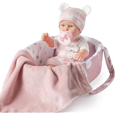 eDollable Conjunto de brinquedos de boneca de bebé de 30 cm com acessórios, inclui cama de moisés, chupete e manta, primeira boneca de bebé para meninas a partir de 3 anos Set completo de muñeca bebé 30cm con cuna moisés portátil: chupete y manta suave. eDollable Conjunto de brinquedos de boneca de bebé de 30 cm com acessórios, inclui cama de moisés, chupete e manta, primeira boneca de bebé para meninas a partir de 3 anos Set completo de muñeca bebé 30cm con cuna moisés portátil: chupete y manta suave.