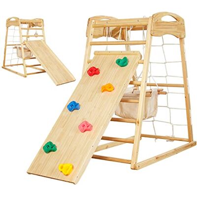 FUNLIO Parque Infantil de Madeira Montessori 7 em 1 para Crianças de 2 a 5 Anos, Brinquedos de Escalada Pikler para Bebé com Balança/Tobogã/Roca de Escalada/Rede/Barras de Macaco/Anéis de Ginástica FUNLIO Parque Infantil de Madeira Montessori 7 em 1 para Crianças de 2 a 5 Anos, Brinquedos de Escalada Pikler para Bebé com Balança/Tobogã/Roca de Escalada/Rede/Barras de Macaco/Anéis de Ginástica