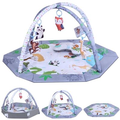 Zaxiva Ginásio Bebê, Tapete de Jogos para Bebês 0-6-9-12 Meses, com Almofada para Tempo de Barriga para Baixo, 5 Brinquedos Sensoriais Desmontáveis, Manta Lavável e Macia ou Tapete de Atividades para Zaxiva Ginásio Bebê, Tapete de Jogos para Bebês 0-6-9-12 Meses, com Almofada para Tempo de Barriga para Baixo, 5 Brinquedos Sensoriais Desmontáveis, Manta Lavável e Macia ou Tapete de Atividades para