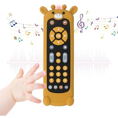 Bambebe Brinquedo de controlo remoto de TV para bebés com luz e som, brinquedos musicais para crianças, brinquedos com som sensorial, presentes de educação precoce para meninos e meninas (girafa preta Bambebe Brinquedo de controlo remoto de TV para bebés com luz e som, brinquedos musicais para crianças, brinquedos com som sensorial, presentes de educação precoce para meninos e meninas (girafa preta
