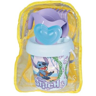 Smoby Mochila com cubo de praia Stitch Conjunto completo com pá, rastrilho, peneira, regador e molde Contém plástico reciclado brinquedo para areia a partir de 18 meses () Smoby Mochila com cubo de praia Stitch Conjunto completo com pá, rastrilho, peneira, regador e molde Contém plástico reciclado brinquedo para areia a partir de 18 meses ()