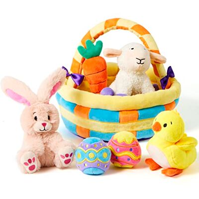 JOYIN 7 peças cesta de Páscoa brinquedos de peluche conjunto cesta de Páscoa recheados brinquedos para festa de Páscoa favores cesta de Páscoa de pelúcia para bebés, crianças pequenas e crianças de todas as idades JOYIN 7 peças cesta de Páscoa brinquedos de peluche conjunto cesta de Páscoa recheados brinquedos para festa de Páscoa favores cesta de Páscoa de pelúcia para bebés, crianças pequenas e crianças de todas as idades