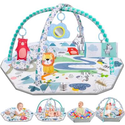 TZPAUG 6 em 1 ginásio de jogos para bebé, tapete de gatinhar com arco de jogo e brinquedos sensoriais, 5 brinquedos removíveis, brinquedos para bebés de 0 meses TZPAUG 6 em 1 ginásio de jogos para bebé, tapete de gatinhar com arco de jogo e brinquedos sensoriais, 5 brinquedos removíveis, brinquedos para bebés de 0 meses