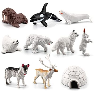 NatureMan Mini brinquedos de animais árticos, 10 figuras de animais polares, inclui urso polar, selo de rena, lobo, coelho, raposa ártica, iglu para crianças, presente de aniversário NatureMan Mini brinquedos de animais árticos, 10 figuras de animais polares, inclui urso polar, selo de rena, lobo, coelho, raposa ártica, iglu para crianças, presente de aniversário