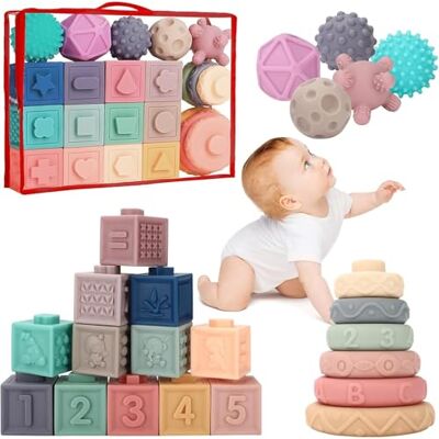 vvhippo Brinquedos bebés 6-12 meses, 23 peças brinquedos de construção Baby Blocks, mordedor brinquedos sensoriais montessori, presentes para bebés de 6 9 12 meses/1 ano vvhippo Brinquedos bebés 6-12 meses, 23 peças brinquedos de construção Baby Blocks, mordedor brinquedos sensoriais montessori, presentes para bebés de 6 9 12 meses/1 ano