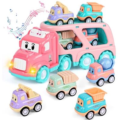 Weinsamkeit Carro brinquedo crianças crianças pequenas carro transportador, 5 em 1 camião com luz e música, brinquedos para crianças de interior e exterior, brinquedos de brinquedo de Natal Weinsamkeit Carro brinquedo crianças crianças pequenas carro transportador, 5 em 1 camião com luz e música, brinquedos para crianças de interior e exterior, brinquedos de brinquedo de Natal