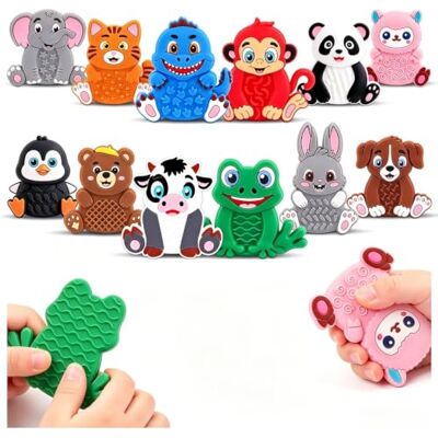 Bambebe Pacote de 12 brinquedos sensoriais textura animal, brinquedo anti-stress silencioso de silicone para autismo TDAH, brinquedo de viagem avião carro, presente relaxante para crianças e sala de Bambebe Pacote de 12 brinquedos sensoriais textura animal, brinquedo anti-stress silencioso de silicone para autismo TDAH, brinquedo de viagem avião carro, presente relaxante para crianças e sala de
