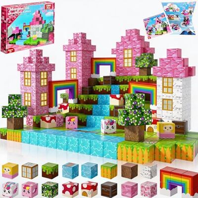 Lubibi Construções magnéticas para crianças 100 unidades com unicórnio, conjuntos de cubos magnéticos, criativos blocos magnéticos para construir blocos de construção montessori, presente de brinquedo Lubibi Construções magnéticas para crianças 100 unidades com unicórnio, conjuntos de cubos magnéticos, criativos blocos magnéticos para construir blocos de construção montessori, presente de brinquedo