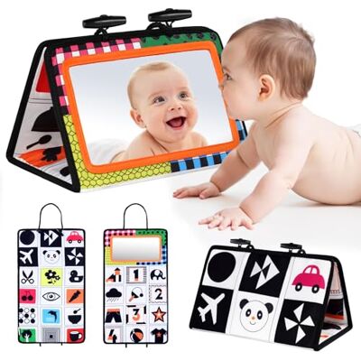Vicloon Espelho para bebé boca abaixo brinquedo com padrão de contraste, livro dobrável interativo de tecido sensorial, cores de aprendizagem, Tummy Time brinquedos livros macios para bebé 0-12 meses Vicloon Espelho para bebé boca abaixo brinquedo com padrão de contraste, livro dobrável interativo de tecido sensorial, cores de aprendizagem, Tummy Time brinquedos livros macios para bebé 0-12 meses