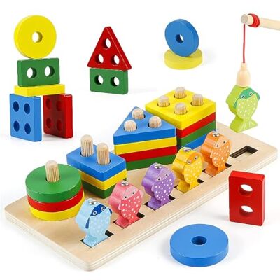 TOSUTO Empilhador geométrico de madeira, brinquedos de madeira para empilhar e encaixar, Montessori brinquedos a partir de 1-3 anos para crianças, jogos magnéticos de pesca, brinquedos sensoriais TOSUTO Empilhador geométrico de madeira, brinquedos de madeira para empilhar e encaixar, Montessori brinquedos a partir de 1-3 anos para crianças, jogos magnéticos de pesca, brinquedos sensoriais