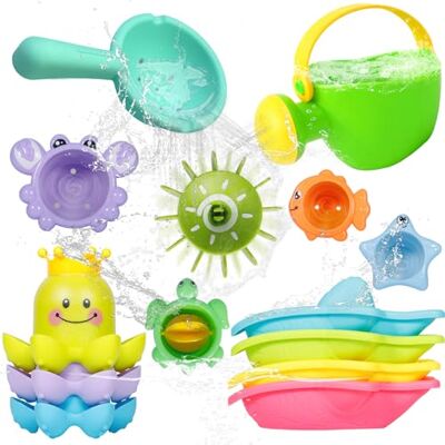 SaiXuan Brinquedos de banho para bebé, 14 peças, conjunto de brinquedos banheira para bebé, com regador, roda de água, arquitetos e copos empilháveis, brinquedos banheira para crianças, duche e piscina SaiXuan Brinquedos de banho para bebé, 14 peças, conjunto de brinquedos banheira para bebé, com regador, roda de água, arquitetos e copos empilháveis, brinquedos banheira para crianças, duche e piscina