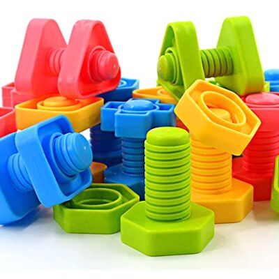 SIENIANLINE Nuts and Bolts Game Conjunto de parafusos de cores 32 peças SIENIANLINE Nuts and Bolts Game Conjunto de parafusos de cores 32 peças