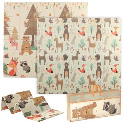 AIYAPLAY Tapete de bebé dobrável reversível design de floresta e animais acolchoado, tapete de atividades para bebé, XPE, frente e verso, impermeável, 196 x 176 x 1,5 cm, multicolor, AIYAPLAY Tapete de bebé dobrável reversível design de floresta e animais acolchoado, tapete de atividades para bebé, XPE, frente e verso, impermeável, 196 x 176 x 1,5 cm, multicolor,