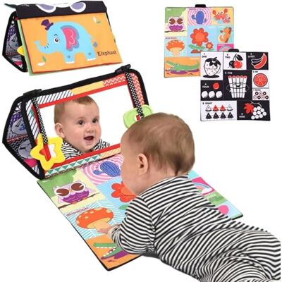 Zawaer Espelho Montessori para bebé com livro sensoriais preto e branco, dobrável, interativo, de tecido para 0-12 meses jogos educativo presente para recém-nascidos crianças Zawaer Espelho Montessori para bebé com livro sensoriais preto e branco, dobrável, interativo, de tecido para 0-12 meses jogos educativo presente para recém-nascidos crianças