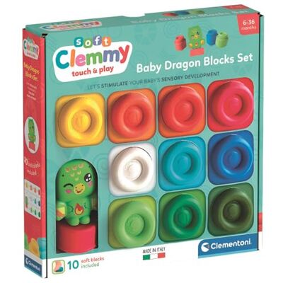 Clementoni Soft Clemmy Baby Dragon Blocks Set, 10 tijolos macios para crianças a partir de 6 meses, personalidade de fantasia, lavável e não tóxico, desenvolvimento sensorial e manual, fabricado na Clementoni Soft Clemmy Baby Dragon Blocks Set, 10 tijolos macios para crianças a partir de 6 meses, personalidade de fantasia, lavável e não tóxico, desenvolvimento sensorial e manual, fabricado na