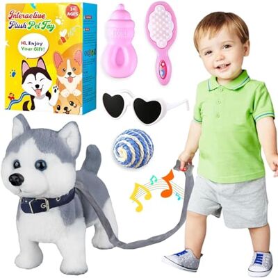 Marsjoy Juguete para Perro Husky que Camina y Ladra con Correa de Control, Robot Realista con Cola que Menea, Baile Musical Interactivo, Animal de Peluche Animado Marsjoy Juguete para Perro Husky que Camina y Ladra con Correa de Control, Robot Realista con Cola que Menea, Baile Musical Interactivo, Animal de Peluche Animado