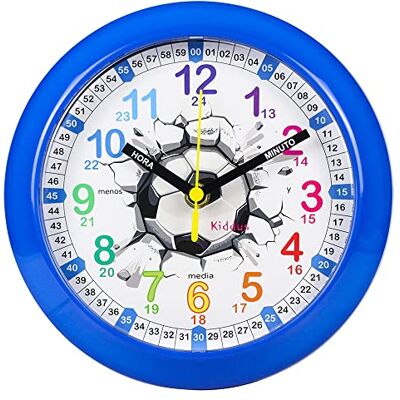 Kiddus Relógio de parede infantil para aprender a hora, relógio educativo 20 cm com agulhas escritas hora e minuto para meninos e meninas, silencioso para quarto e estúdio, sistema pedagógico números grandes Kiddus Relógio de parede infantil para aprender a hora, relógio educativo 20 cm com agulhas escritas hora e minuto para meninos e meninas, silencioso para quarto e estúdio, sistema pedagógico números grandes