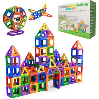 Desire Deluxe Brinquedo de blocos de construção magnéticos, blocos magnéticos educativos Stem para crianças, aprendizagem criativa sensorial Montessori para bebés e crianças de 3 anos, 94 peças Desire Deluxe Brinquedo de blocos de construção magnéticos, blocos magnéticos educativos Stem para crianças, aprendizagem criativa sensorial Montessori para bebés e crianças de 3 anos, 94 peças