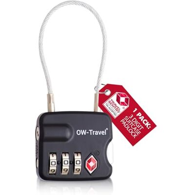 OW-Travel Cadeado mala viagem TSA cabo, combinação de 3 dígitos, 1 peça preta OW-Travel Cadeado mala viagem TSA cabo, combinação de 3 dígitos, 1 peça preta