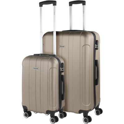 ITACA Malas de viagem rígidas ABS mala de viagem cabine, mala média e mala grande pega telescópica, 4 rodas giratórias e cadeado de combinação, champanhe, 55 cm 73 cm ITACA Malas de viagem rígidas ABS mala de viagem cabine, mala média e mala grande pega telescópica, 4 rodas giratórias e cadeado de combinação, champanhe, 55 cm 73 cm