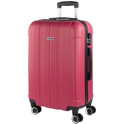 ITACA Malas de viagem rígidas ABS mala de viagem cabine, mala média e mala grande pega telescópica, 4 rodas giratórias e cadeado de combinação, Morango, M, Casual ITACA Malas de viagem rígidas ABS mala de viagem cabine, mala média e mala grande pega telescópica, 4 rodas giratórias e cadeado de combinação, Morango, M, Casual