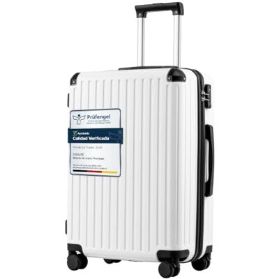 Coolife Mala rígida de viagem em PC+ABS, leve e resistente, com fechadura TSA, fecho de correr YKK e 4 rodas duplas, bagagem para negócios, férias e viagens em família, Branco, O negócio Ligera y Resistente para Viajes de 4 a 7 Días y Vacaciones, Cerrad Coolife Mala rígida de viagem em PC+ABS, leve e resistente, com fechadura TSA, fecho de correr YKK e 4 rodas duplas, bagagem para negócios, férias e viagens em família, Branco, O negócio Ligera y Resistente para Viajes de 4 a 7 Días y Vacaciones, Cerrad