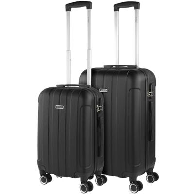 ITACA Malas de viagem rígidas ABS mala de viagem cabine, mala média e mala grande pega telescópica, 4 rodas giratórias e cadeado de combinação, Preto, S + M ITACA Malas de viagem rígidas ABS mala de viagem cabine, mala média e mala grande pega telescópica, 4 rodas giratórias e cadeado de combinação, Preto, S + M