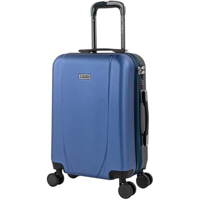 ITACA Mala de cabine 55 x 40 x 20 de viagem rígida Trolley com 4 rodas duplas para avião leve bagagem de mão cadeado de combinação, azul-marinho antracite ITACA Mala de cabine 55 x 40 x 20 de viagem rígida Trolley com 4 rodas duplas para avião leve bagagem de mão cadeado de combinação, azul-marinho antracite