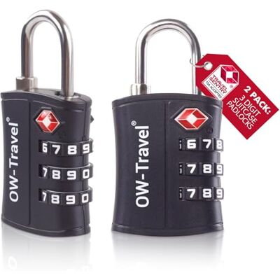 OW-Travel Cadeado mala viagem TSA 007 plástico, 3 dígitos, 2 peças, preto OW-Travel Cadeado mala viagem TSA 007 plástico, 3 dígitos, 2 peças, preto