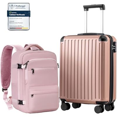 Coolife Mala de cabine 55 x 40 x 20 cm para avião Ryanair, bagagem de mão, bagagem de cabine, mala rígida com fechadura TSA e 4 rodas gémeas, Ouro rosa, Mala Trolley mala de viagem ABS capa rígida PC+ABS Rígida, Cerradura TSA, 4 ruedas gemelas, resisten Coolife Mala de cabine 55 x 40 x 20 cm para avião Ryanair, bagagem de mão, bagagem de cabine, mala rígida com fechadura TSA e 4 rodas gémeas, Ouro rosa, Mala Trolley mala de viagem ABS capa rígida PC+ABS Rígida, Cerradura TSA, 4 ruedas gemelas, resisten