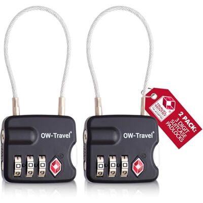 OW-Travel Cadeado mala viagem TSA cabo, combinação de 3 dígitos 2 peças preto OW-Travel Cadeado mala viagem TSA cabo, combinação de 3 dígitos 2 peças preto