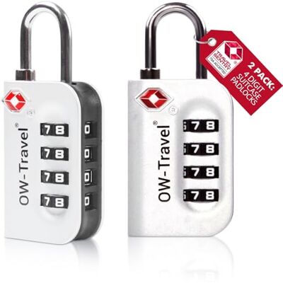 OW-Travel Cadeado antifurto TSA para malas e mochilas, combinação de 4 dígitos, segurança para bagagem, preto, 2 unidades OW-Travel Cadeado antifurto TSA para malas e mochilas, combinação de 4 dígitos, segurança para bagagem, preto, 2 unidades