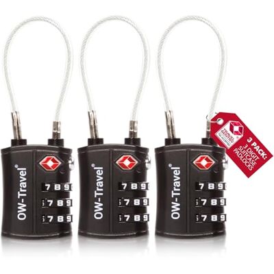 OW-Travel Cadeado de Cabo TSA para Mala. Cadeado com Código de 3 Dígitos Antirrobo para Bagagem, Armário de Armazenamento, Loja de Camping OW-Travel Cadeado de Cabo TSA para Mala. Cadeado com Código de 3 Dígitos Antirrobo para Bagagem, Armário de Armazenamento, Loja de Camping