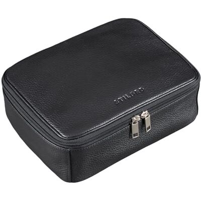 STILORD Neceser moderno em couro para homem e mulher vintage maquilhagem mala de higiene de viagem férias bolsa cosmética de couro autêntico cor: preto STILORD Neceser moderno em couro para homem e mulher vintage maquilhagem mala de higiene de viagem férias bolsa cosmética de couro autêntico cor: preto