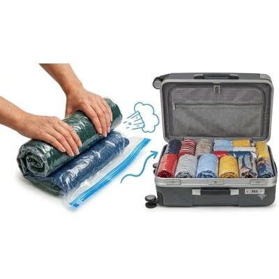 REYROD Embalagem de 9 sacos a vácuo enroláveis para roupa 40 x 60 cm, sacos de compressão para viagem sem bomba, organizador de mala e bagagem, reutilizáveis para economizar espaço em roupas, casacos e REYROD Embalagem de 9 sacos a vácuo enroláveis para roupa 40 x 60 cm, sacos de compressão para viagem sem bomba, organizador de mala e bagagem, reutilizáveis para economizar espaço em roupas, casacos e