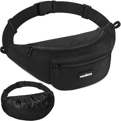 MOCOCITO Bolsa de cintura para homem e mulher, pochete preta impermeável, bolsa de cintura desportiva de 4L para homem de grande capacidade com capa de chuva, para correr viagem caminhadas casual MOCOCITO Bolsa de cintura para homem e mulher, pochete preta impermeável, bolsa de cintura desportiva de 4L para homem de grande capacidade com capa de chuva, para correr viagem caminhadas casual