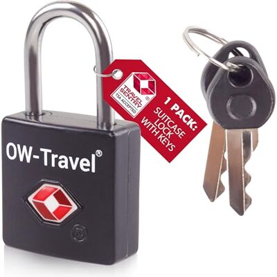 OW-Travel Cadeado mala viagem TSA com chave, cadeado mochila, 1 peça, preto OW-Travel Cadeado mala viagem TSA com chave, cadeado mochila, 1 peça, preto