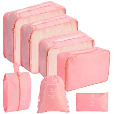 poraceous 7 peças malas organizador de viagens, malas organizadoras mala Rosa viagem impermeáveis cubos saco, organizador de bagagem multifuncional, para roupa, sapatos, roupa interior e Cosm poraceous 7 peças malas organizador de viagens, malas organizadoras mala Rosa viagem impermeáveis cubos saco, organizador de bagagem multifuncional, para roupa, sapatos, roupa interior e Cosm