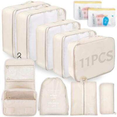WECUTE Malas organizadoras de mala, organizador de bagagem multifuncional, 11 peças, embalagem cubos malas roupa de viagem, organizadoras de viagens, impermeável, conjunto com bolsa de cosméticos (caqui) WECUTE Malas organizadoras de mala, organizador de bagagem multifuncional, 11 peças, embalagem cubos malas roupa de viagem, organizadoras de viagens, impermeável, conjunto com bolsa de cosméticos (caqui)